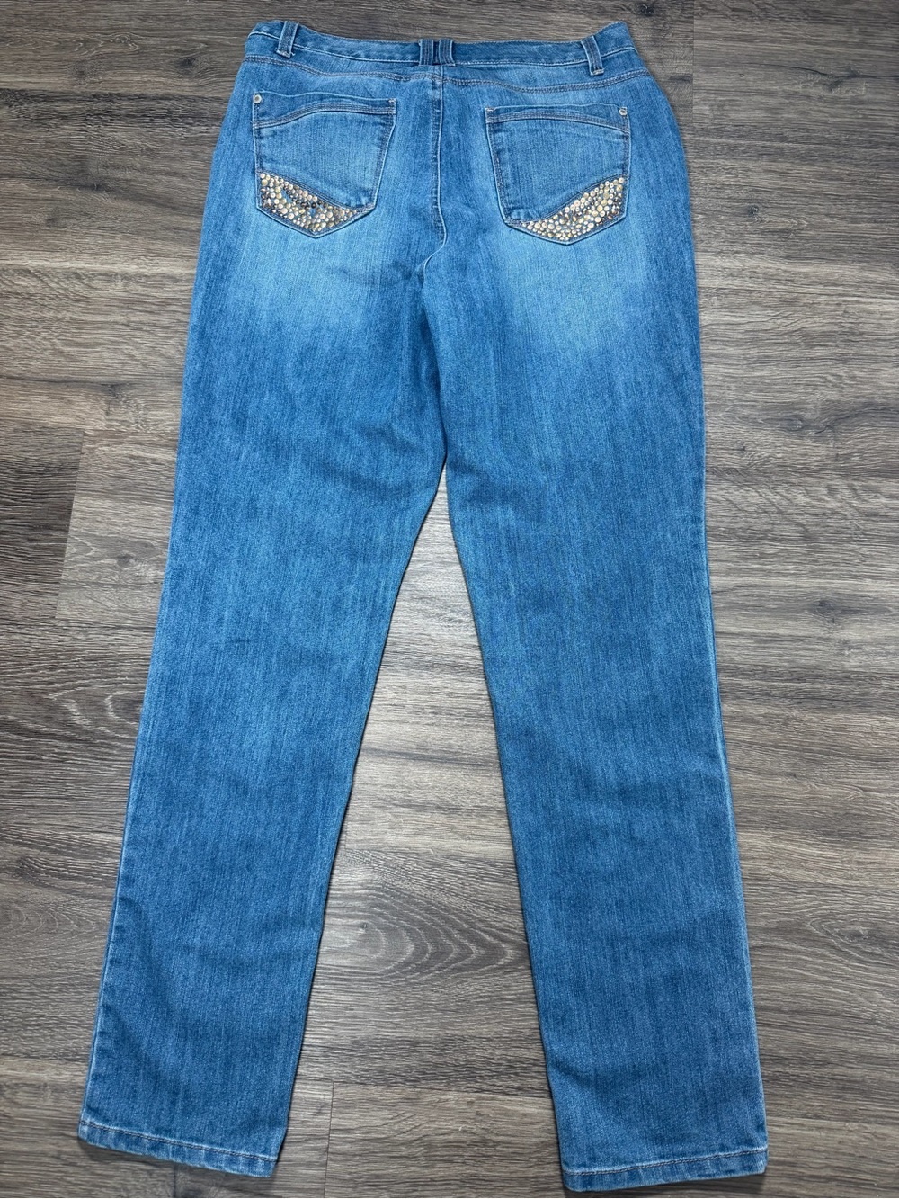 Bandolino Lucie Embellished Pocket Straight Leg Stretch Jeans Size 10